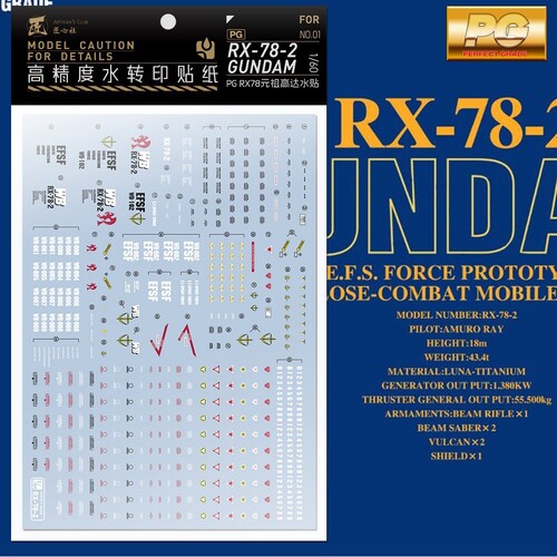 Artisan's Club Decals for 1/60 PG RX-78-2 Gundam