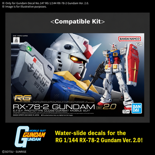 - PRE ORDER - Gundam Decal 147 RG 1/144 RX-78-2 Gundam Ver.2.0